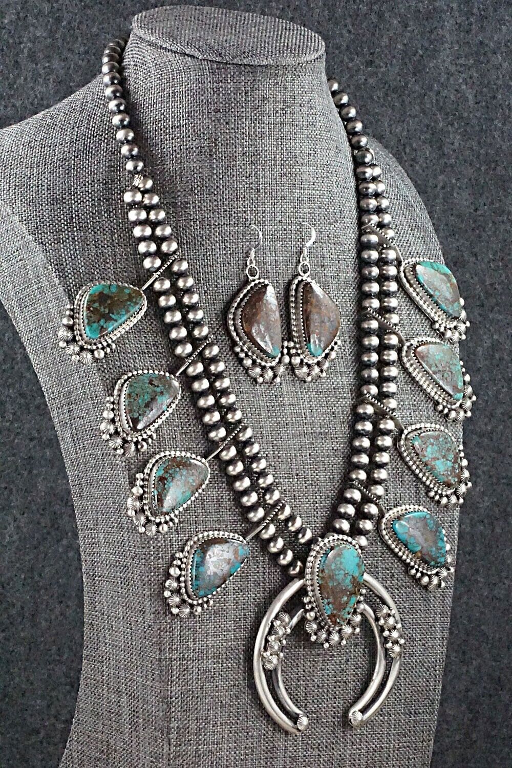 Turquoise & Sterling Silver Squash Blossom Set - Tom Lewis