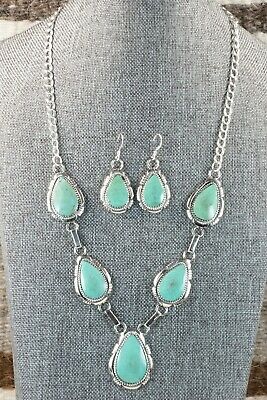 Navajo Turquoise & Sterling Silver Necklace Set - Tom Lewis