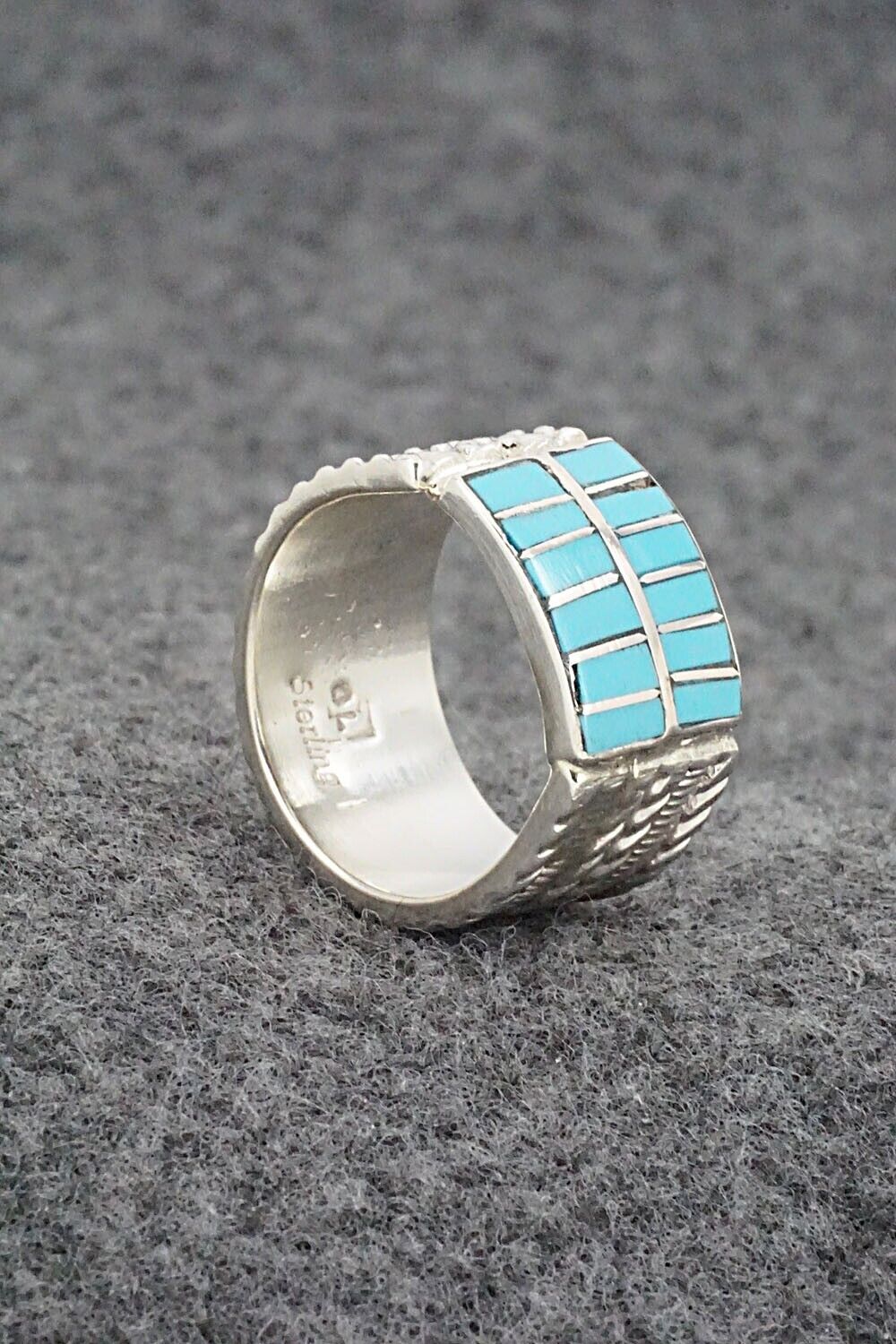 Turquoise & Sterling Silver Inlay Ring - Orlando Laweka - Size 6.5