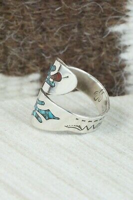 Turquoise, Coral & Sterling Silver Ring - Jolene Jazzie - Size 7.5