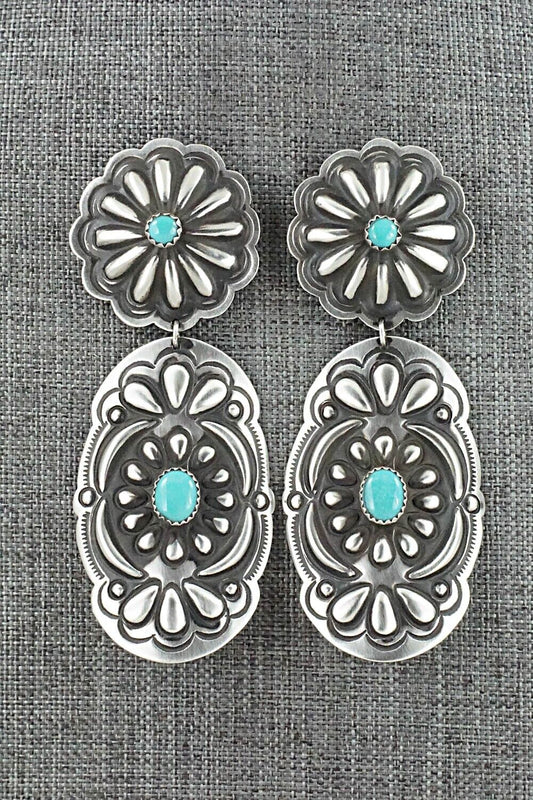 Turquoise & Sterling Silver Earrings - Leander Tahe