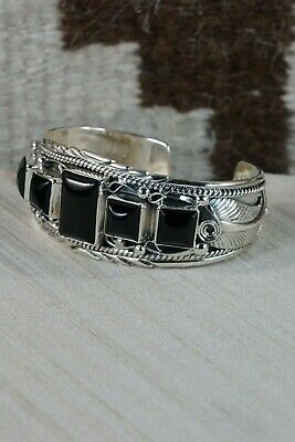 Navajo 5 Stone Onyx & Sterling Silver Bracelet - Davey Morgan - High Lonesome Trading