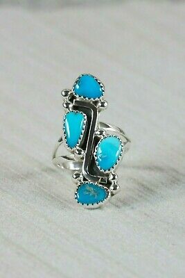 Navajo 4 Stone Turquoise and Sterling Silver Ring - Roberta Begay - 7.5 - High Lonesome Trading