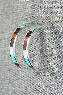 Multi Stone Inlay & Sterling Silver Hoop Earrings - Robin Chavez - High Lonesome Trading