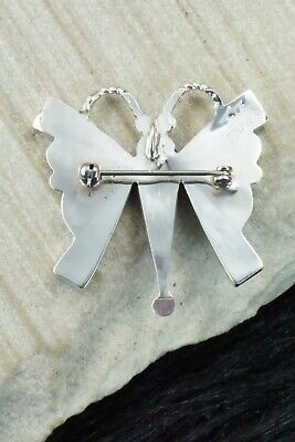Multi Stone and Sterling Silver Butterfly Pendant & Pin - Caroline Edaakie