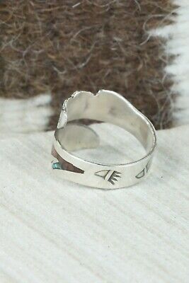Turquoise, Coral & Sterling Silver Ring - Jolene Jazzie - Size 8