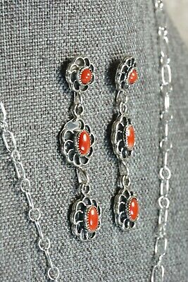 Navajo Coral & Sterling Silver Floral Necklace and Earrings Set - Sadie Jim