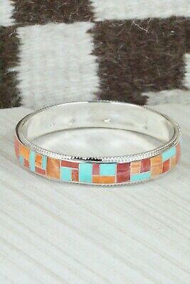Turquoise, Spiny Oyster & Sterling Silver Bangle Bracelet - Ricky Booqua - High Lonesome Trading