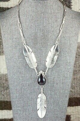 Onyx & Sterling Silver Feather & Chain Necklace - Ben Begay
