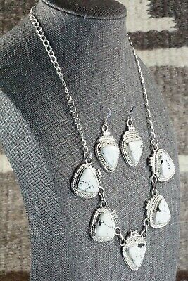Navajo White Buffalo & Sterling Silver Necklace and Earrings Set - Tom Lewis