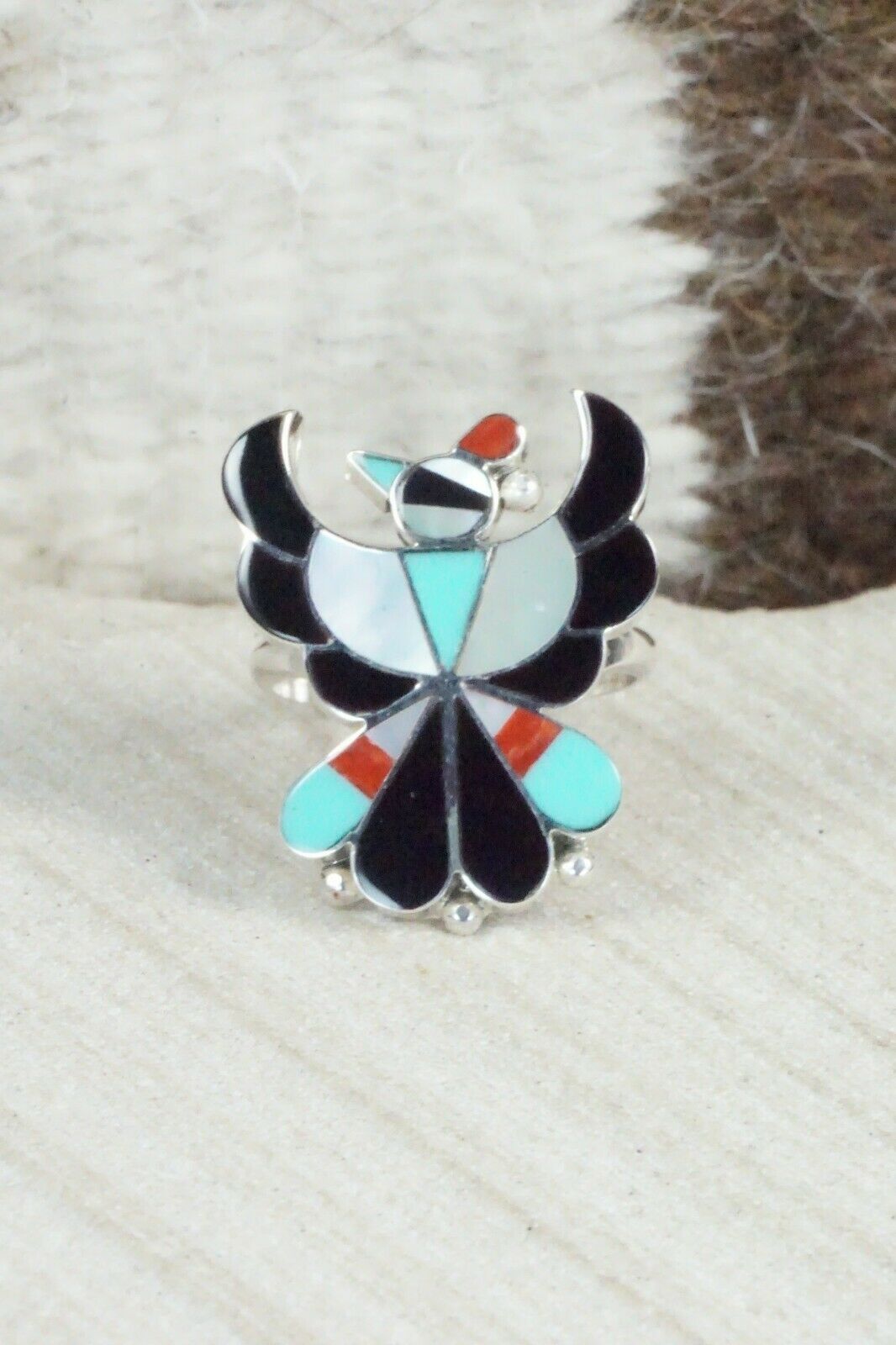 Multi Stone Inlay & Sterling Silver Ring - Breon Wallace - Size 6