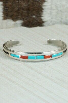 Navajo Turquoise, Coral & Sterling Silver Bracelet - Wilbert Muskett Jr.