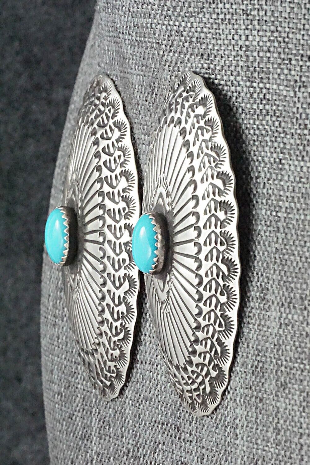 Turquoise & Sterling Silver Earrings - Leander Tahe