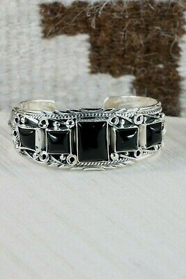 Navajo 5 Stone Onyx & Sterling Silver Bracelet - Davey Morgan - High Lonesome Trading