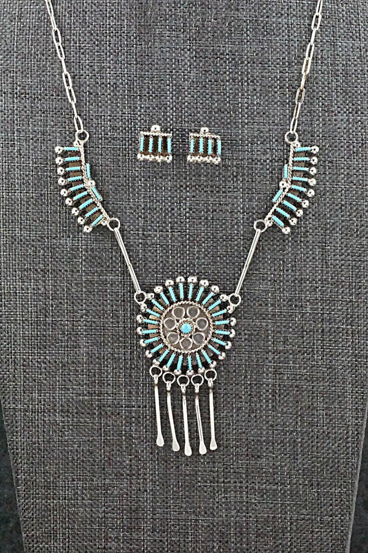 Turquoise & Sterling Silver Necklace and Earrings Set - Philander Gia