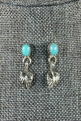 Navajo Turquoise and Sterling Silver Earrings - Adelarae Yazzie - High Lonesome Trading