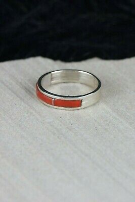 Navajo Coral and Sterling Silver Ring - Andrew Enrico - Size 6.75 - High Lonesome Trading
