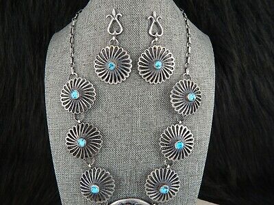 Turquoise & Sterling Silver Necklace and Earrings Navajo Eva and Linberg Billah - High Lonesome Trading
