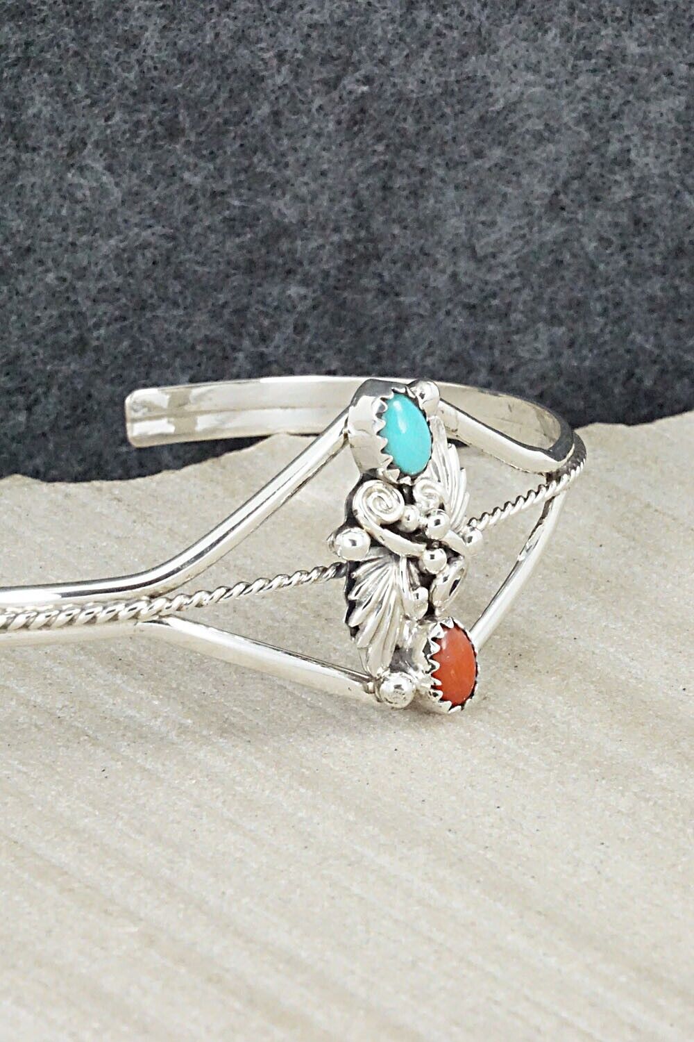 Turquoise, Coral & Sterling Silver Bracelet - William Begay