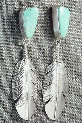 Turquoise & Sterling Silver Feather Earrings - Ben Begay - High Lonesome Trading