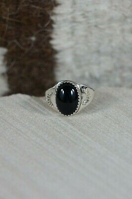 Navajo Onyx and Sterling Silver Ring - Mary Lincoln - Size 8.5 - High Lonesome Trading