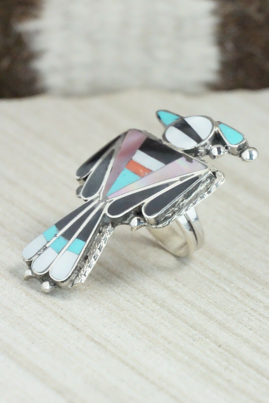 Multi Stone & Sterling Silver Inlay Ring - Delgar Cellicion - Size 5.75