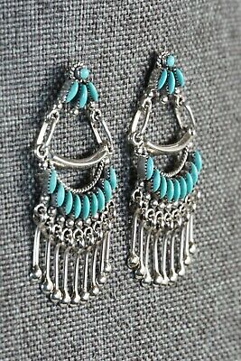 Zuni Turquoise and Sterling Silver Earrings - Stewart Nakatewa - High Lonesome Trading