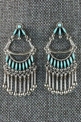 Zuni Turquoise and Sterling Silver Earrings - Stewart Nakatewa - High Lonesome Trading