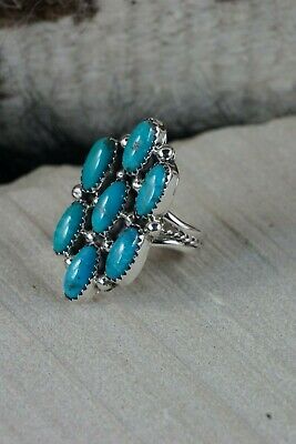 Navajo 7 Stone Turquoise and Sterling Silver Ring - Roberta Begay - 7.5 - High Lonesome Trading