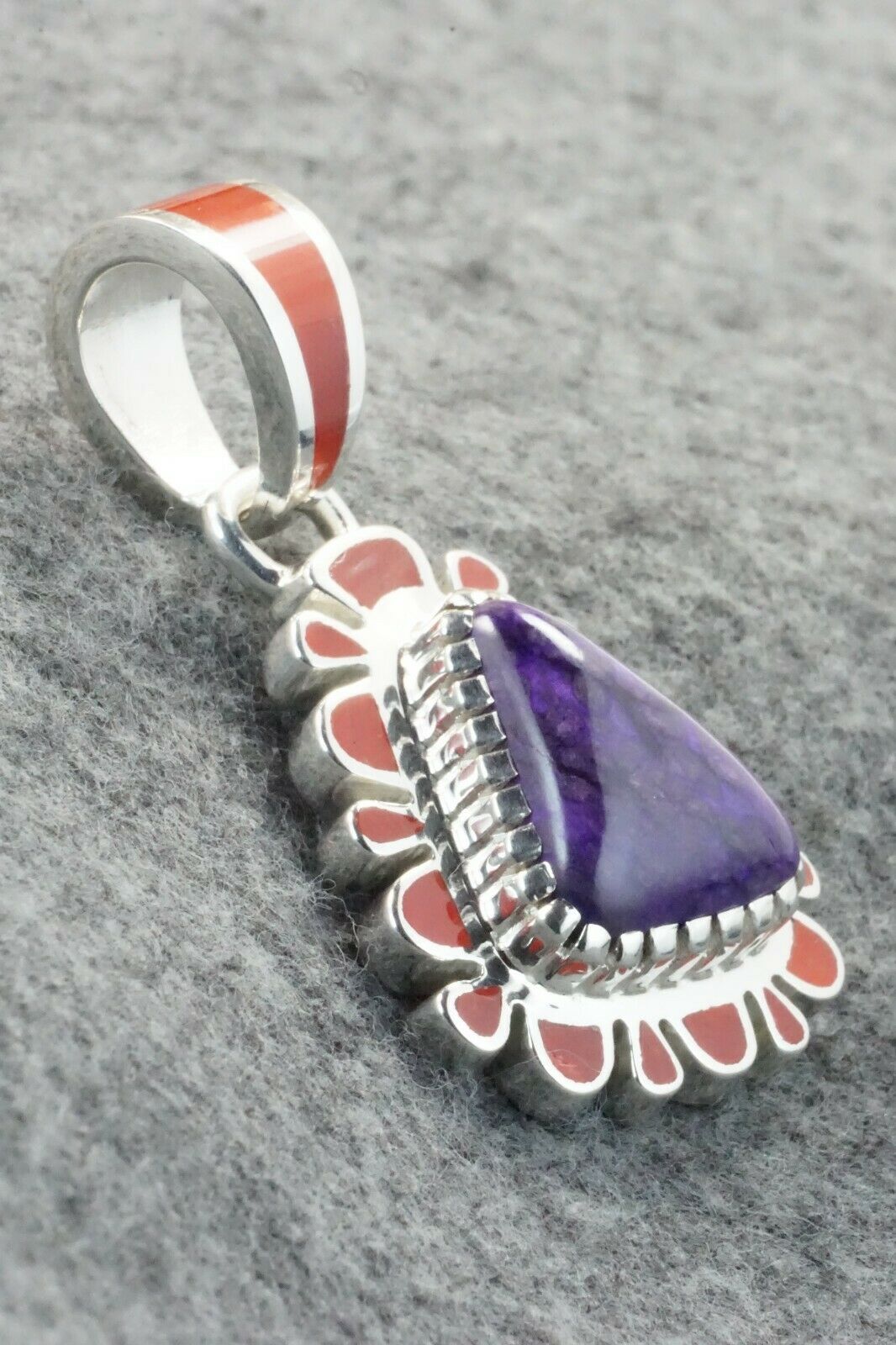 Sugilite, Coral & Sterling Silver Pendant - Vernon Haskie