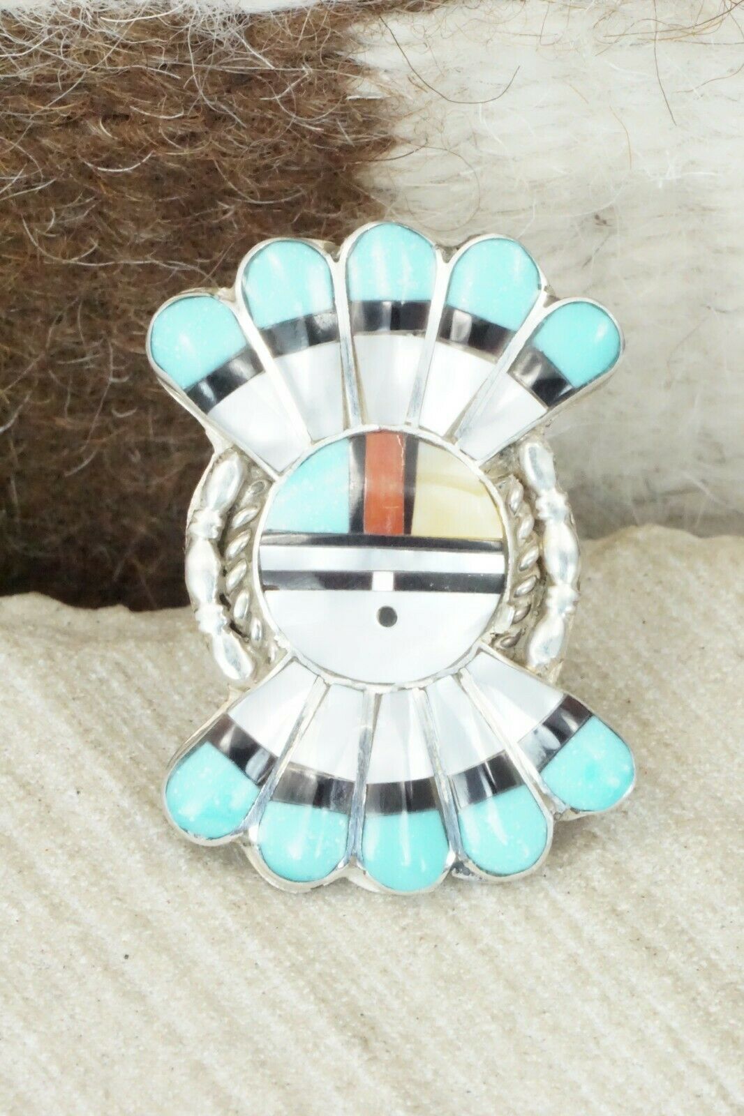 Multi Stone & Sterling Silver Inlay Ring - Verdell Niiha - Size 6.5