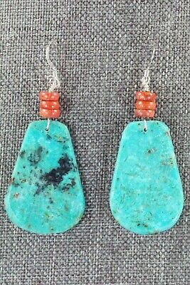 Turquoise, Coral & Sterling Silver Earrings - Lupe Lovato