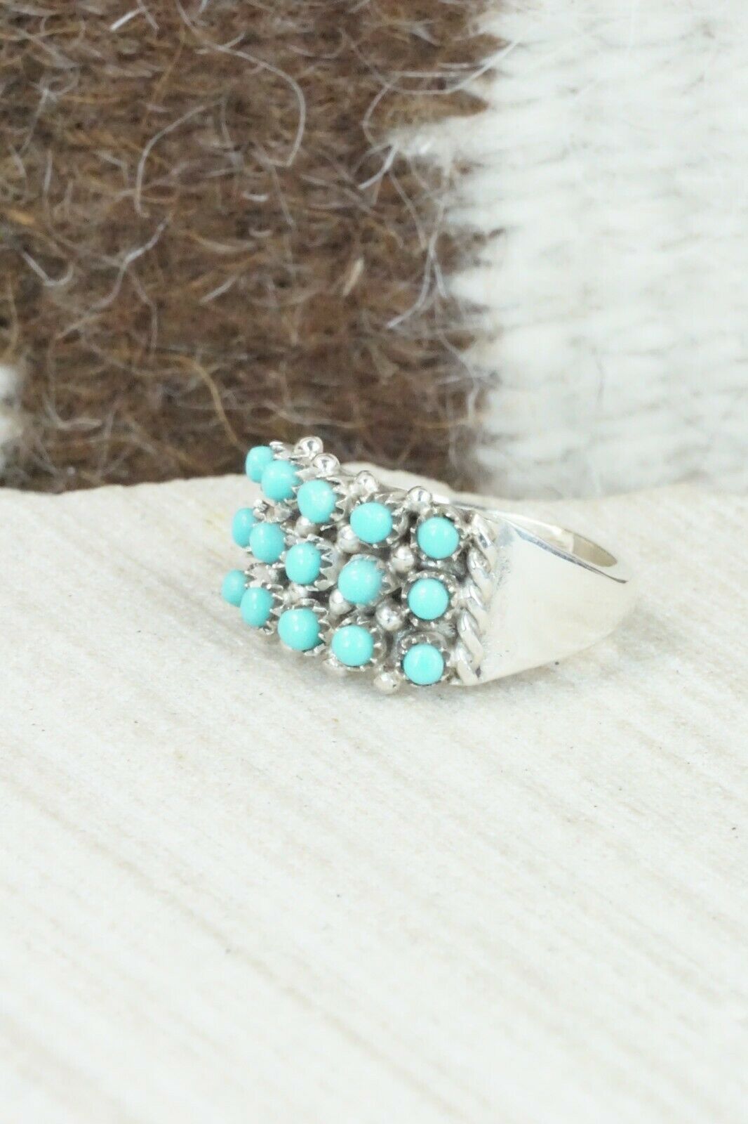 Turquoise & Sterling Silver Ring - April Haloo - Size 5.75