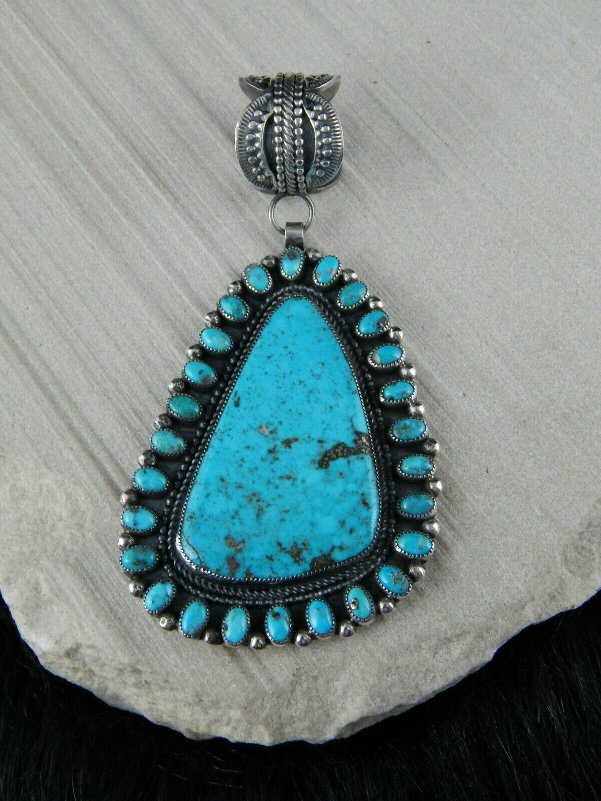 Navajo Turquoise and Sterling Silver Pendant - Myron Etsitty - High Lonesome Trading