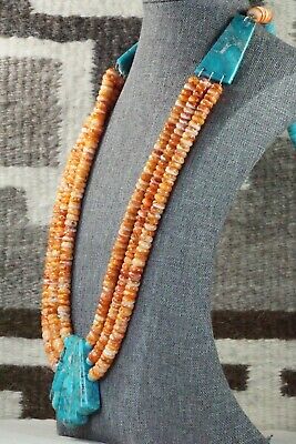 Turquoise, Spiny Oyster & Sterling Silver Necklace - Lupe Lovato