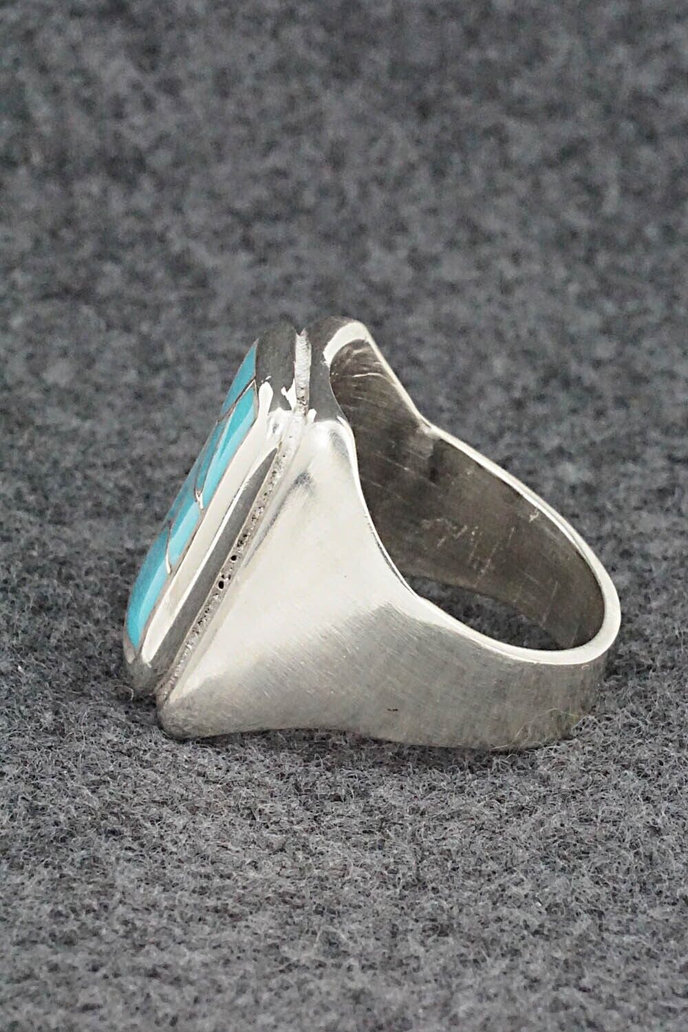 Turquoise & Sterling Silver Inlay Ring - Orena Leekya - Size 10