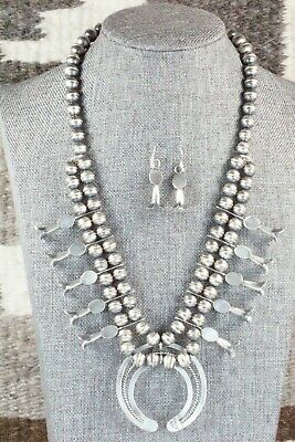 Turquoise & Sterling Silver Squash Blossom and Earrings - Leon Kirlie