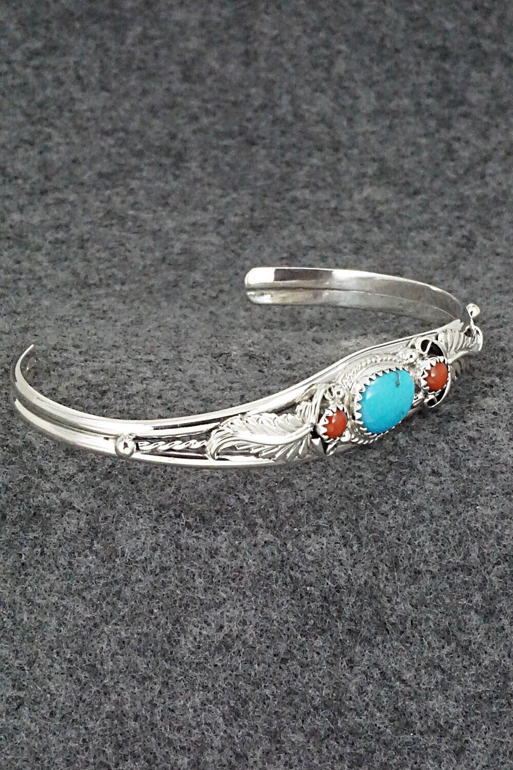 Turquoise, Coral & Sterling Silver Bracelet - Alice Rose Saunders