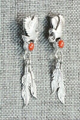 Coral & Sterling Silver Earrings - Isabelle Yazzie