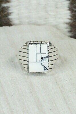 Inlay White Buffalo & Sterling Silver Ring - Ray Jack - Size 13 - High Lonesome Trading