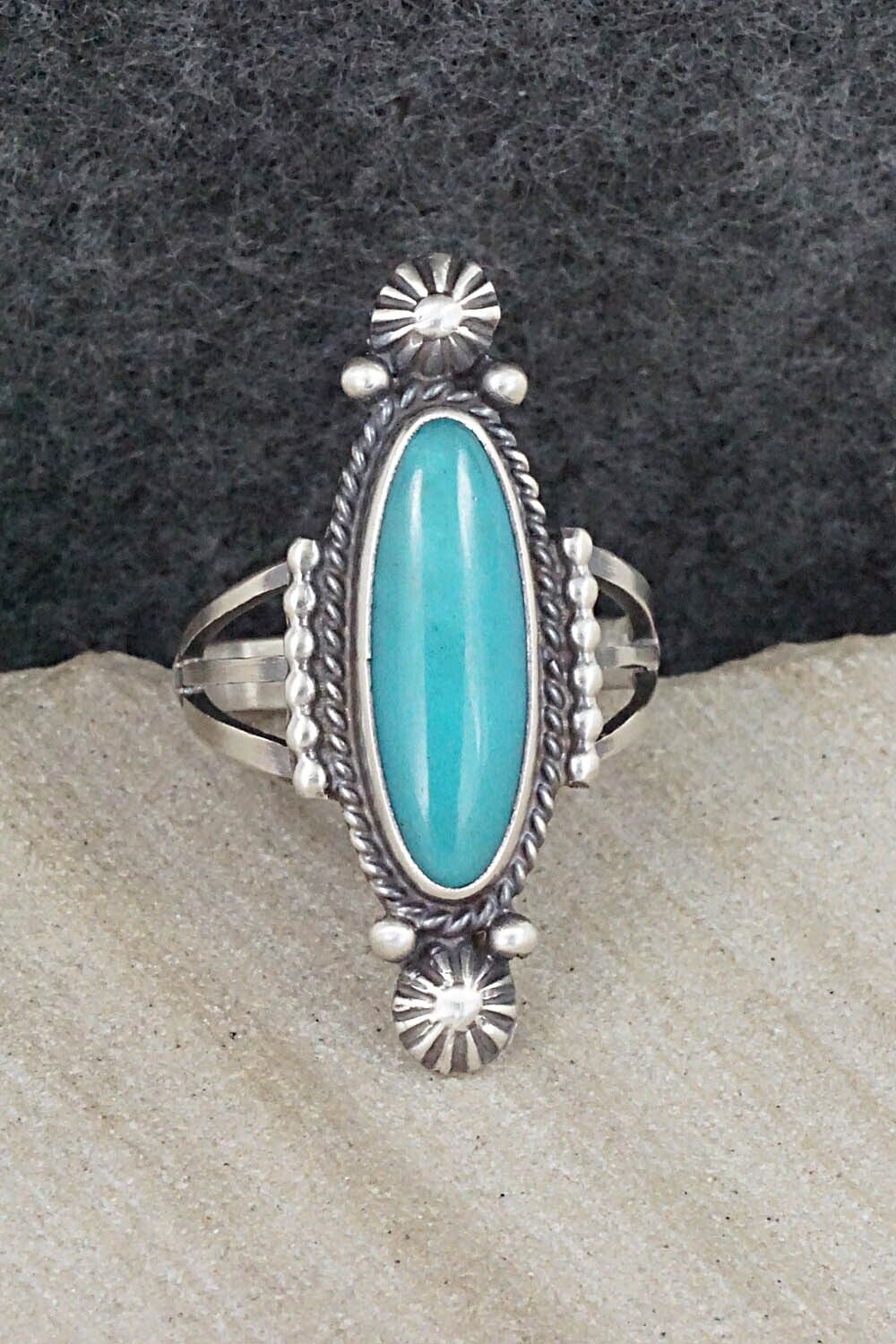 Turquoise & Sterling Silver Ring - Samuel Yellowhair - Size 7.5