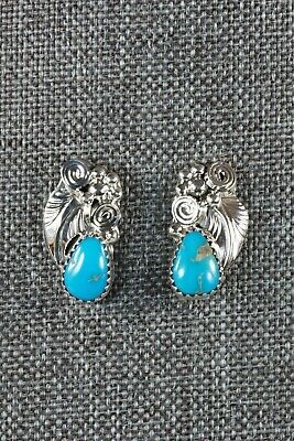 Navajo Turquoise and Sterling Silver Earrings - Etta Larry - High Lonesome Trading