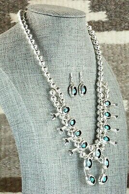 Turquoise & Sterling Silver Squash Blossom and Earrings - Phil Garcia