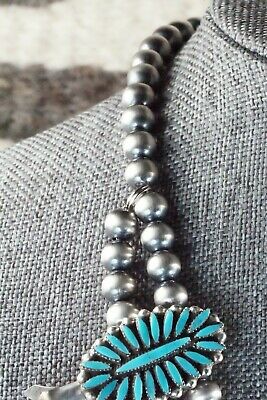 Turquoise & Sterling Silver Squash Blossom and Earrings - Lorena Peina