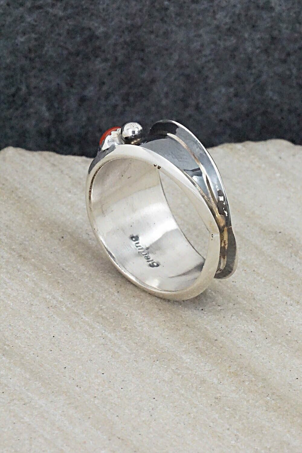 Turquoise, Coral & Sterling Silver Ring - Paul Largo - Size 9