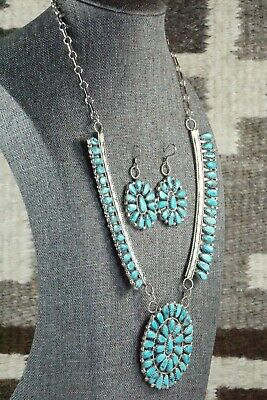 Turquoise & Sterling Silver Necklace and Earrings Set - Justina Wilson