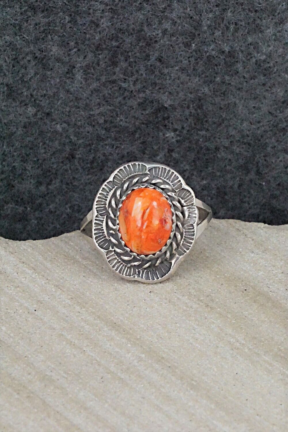 Spiny Oyster & Sterling Silver Ring - Freda Martinez - Size 8
