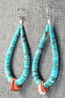 Turquoise, Spiny Oyster & Sterling Silver Earrings - Lupe Lovato
