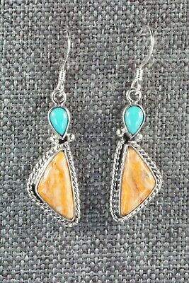 Turquoise, Spiny Oyster & Sterling Silver Earrings - Gary Shorty