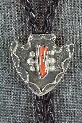 Coral & Sterling Silver Bolo Tie - Delbert Arviso